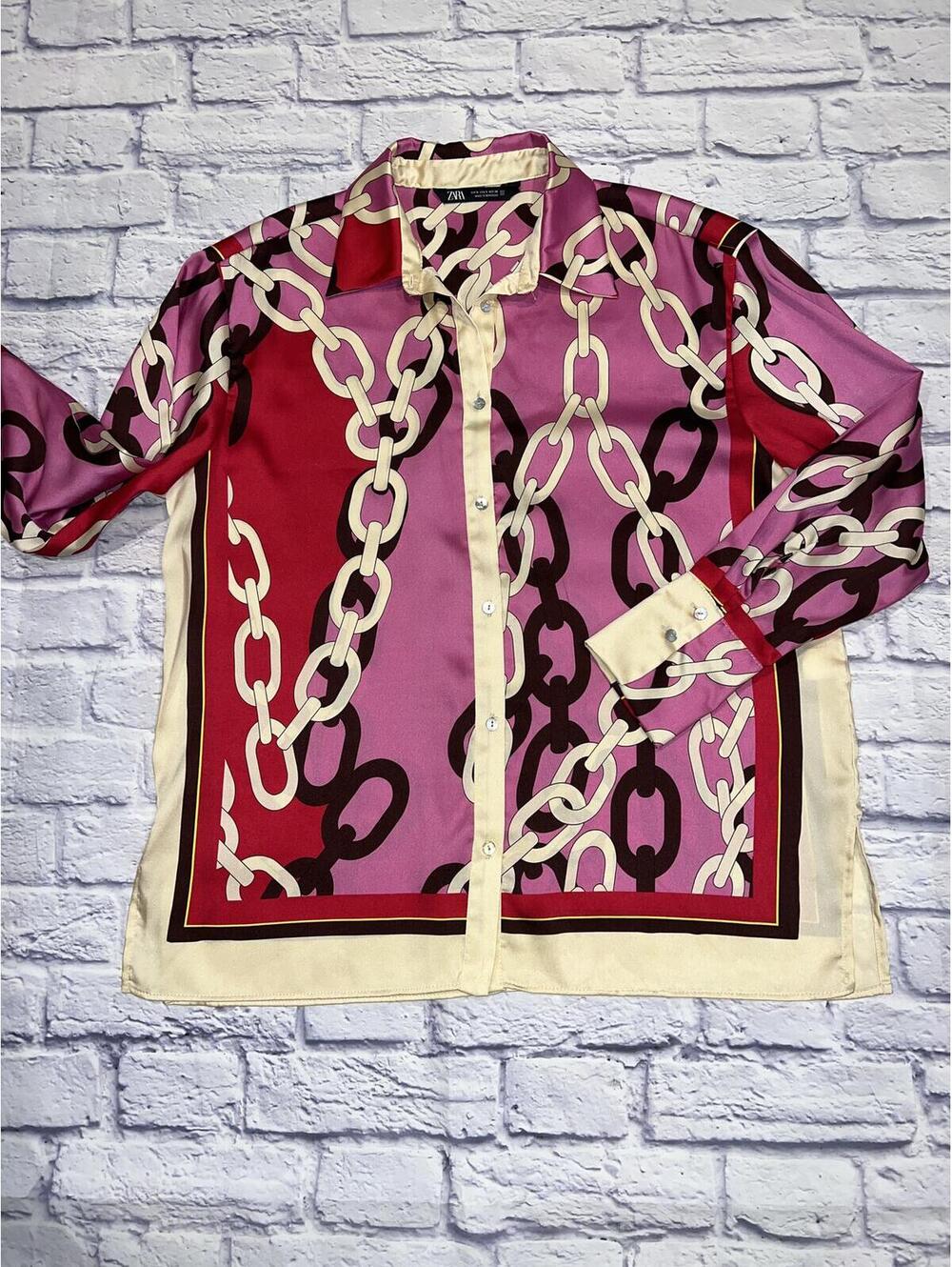 Zara  Pink-multicolor chain print top size small - Picture 3 of 9